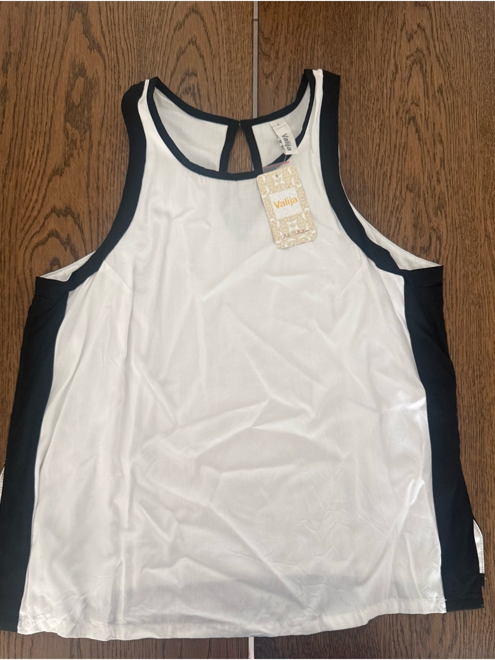 Valija White Racerback Tank with Black Trim